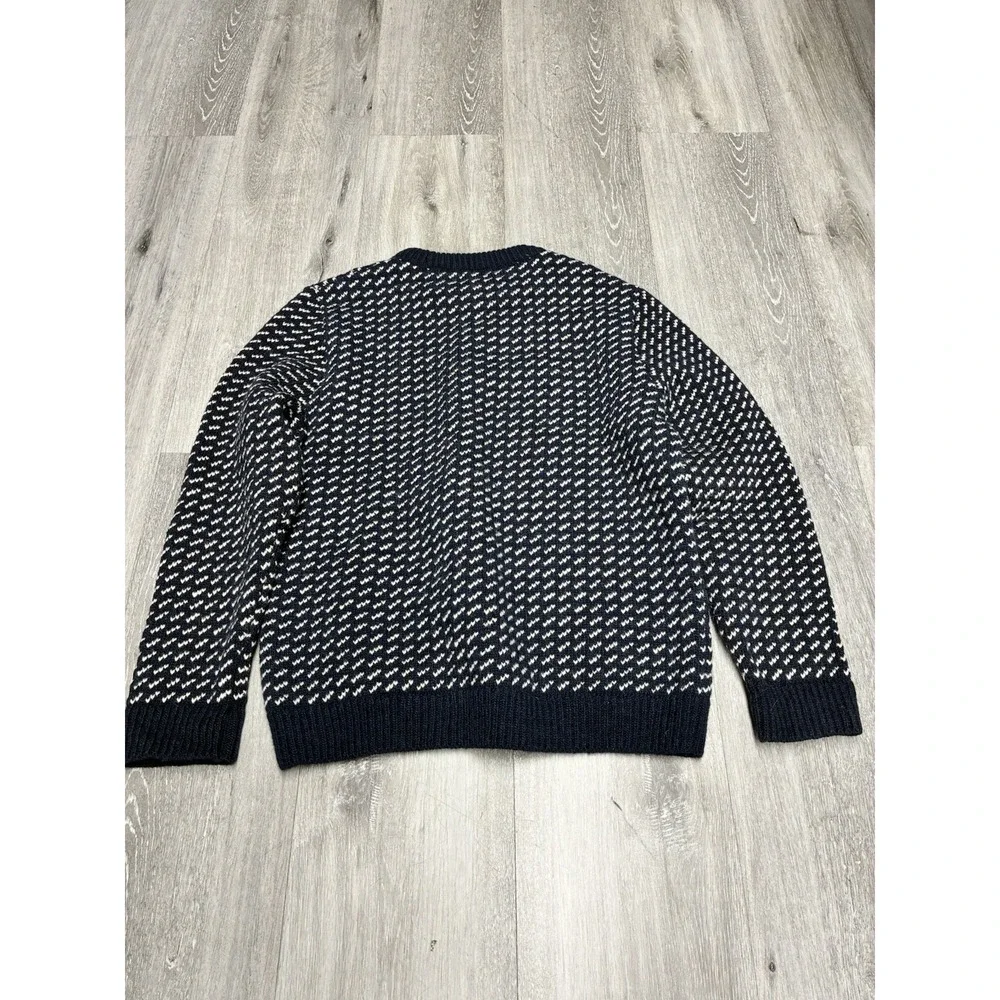 Vintage L.L.Bean Birdseye 100% Wool Blue White Fisherman Sweater Norway Made L